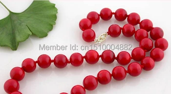

shitou 00261 17" 100% nature round red coral bead necklace 14k gold