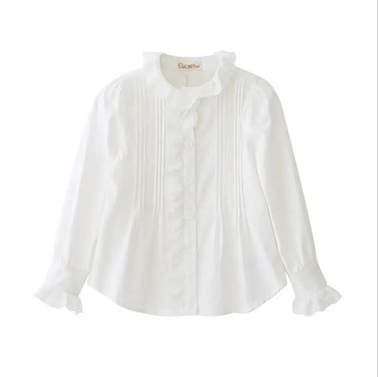 

2019 Baby Girls Fall Cotton White T-shirt , Princess Kids Elegant Long Sleeve Blouse 5 pieces/lot, Wholesale