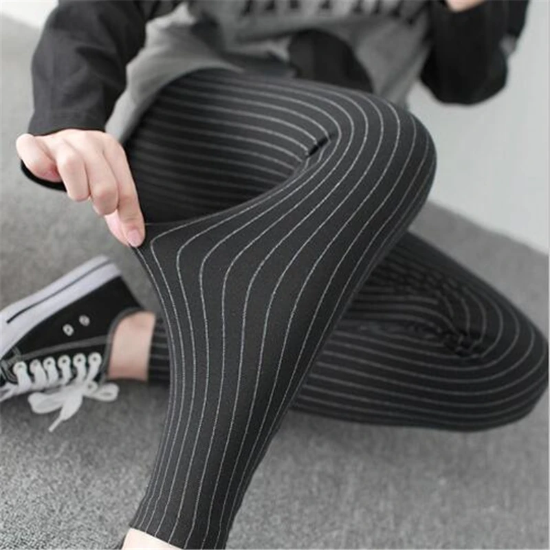 

Korean High waist stripe thickening Leggings Fashion Wear-resisting Trousers office lady pant women model Slim Elastic legging