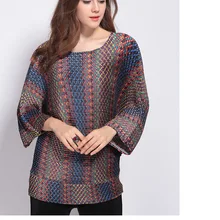 Miyake модные складные три четверти рукав сексуальный принт o-eneck свободная футболка для женщин