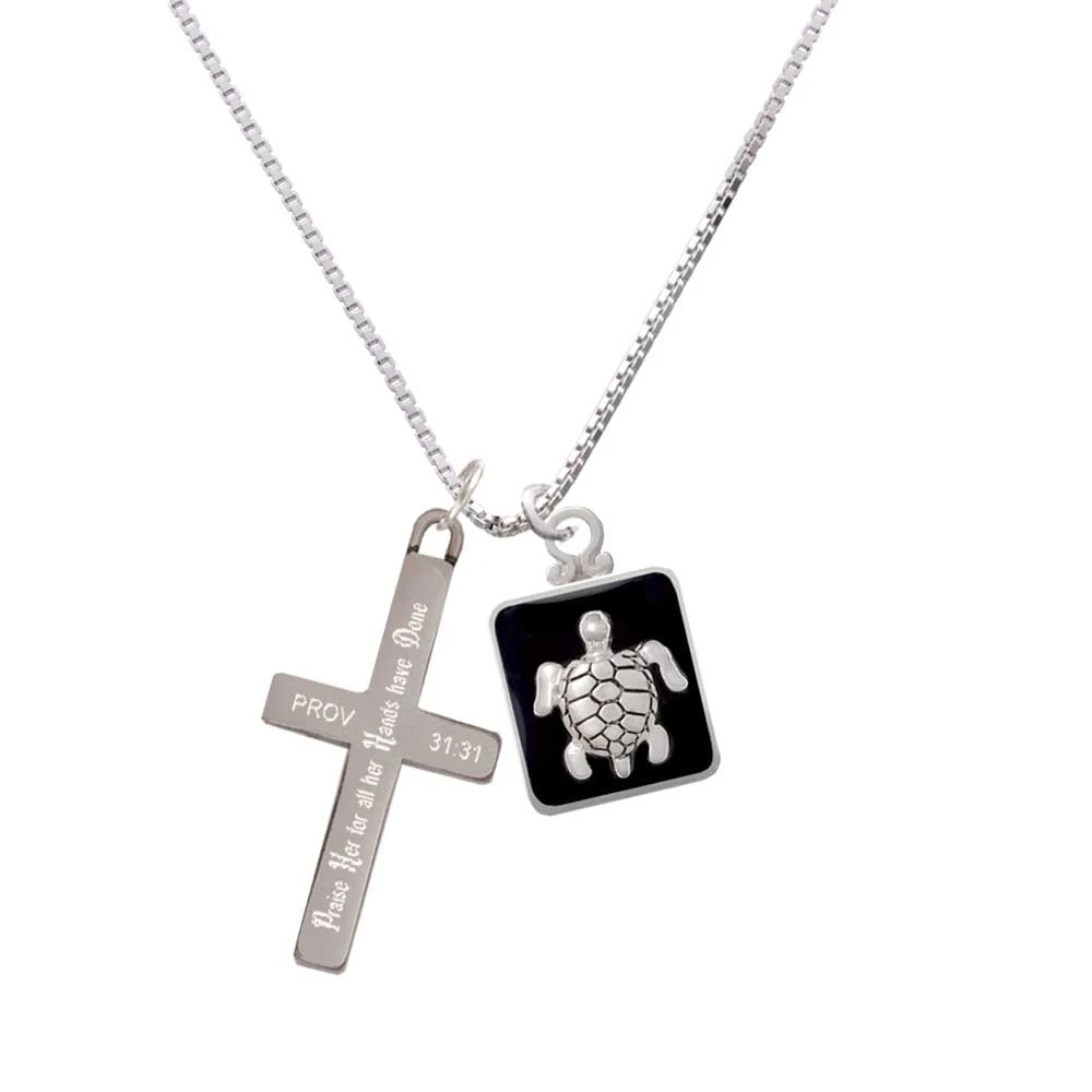 Turtle on Black Frame - Praise Her - Cross Necklace