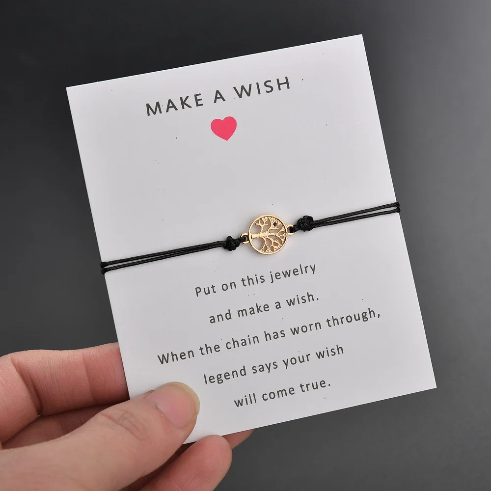 

Charmsmic Handmade Gold Tree of Life Bracelets Adjustable Make a Wish Bracelets Braided Wax Rope Chain Women Jewelry Accessory