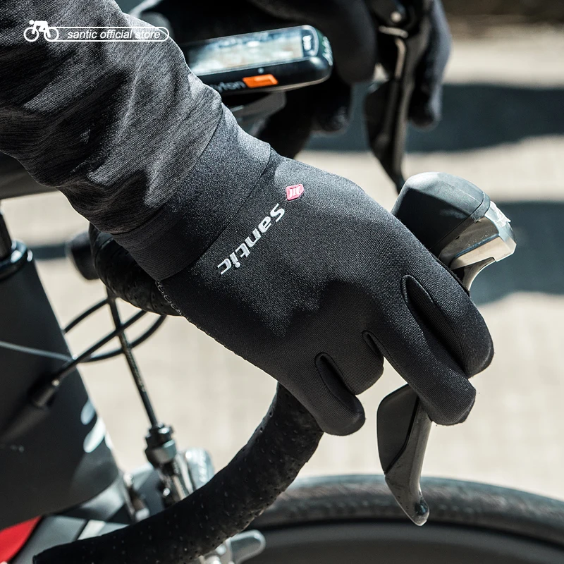 

Santic Cycling Gloves Men Black Gel Warm Full Finger with Touch Function Shockproof Keep Warm Gear Autumn W8C09090