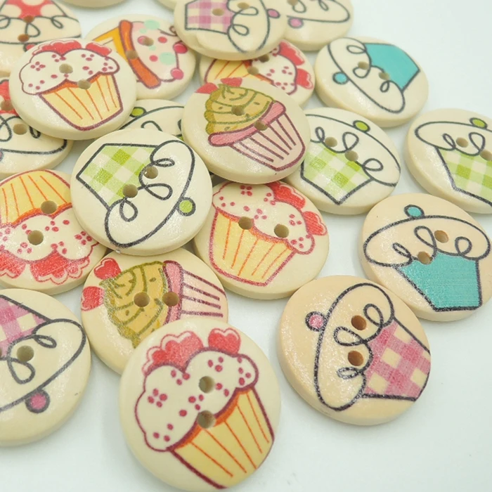 50pcs Ice Cream Wood Buttons 20mm Sewing Craft 2 Holes Wholesales-in