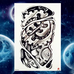 Men Fashion Robotic Arm Tattoos Temporary Black Fake Wheel Women Leg Tatoos Stickers Tribal Tatoos Sleeve Water Transfer Decal