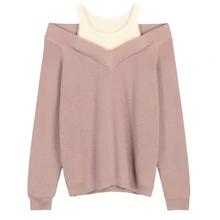 Новые поступления женские Модный пуловер свитер fake-2pcs лоскутное изделие S/M/L в розницу и оптом