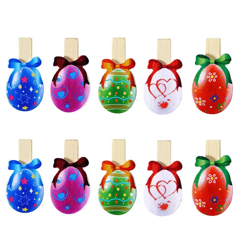 

10pcs Lovely Easter Eggs Shaped Wooden Pegs Photo Clips Kids Birthday Party Decoration Note Memo Card Holder Easter Party Favor
