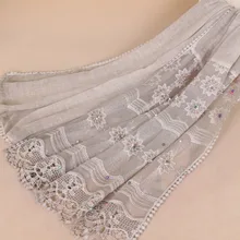 Дамская мода, простой кружевной хлопковый шарф с жемчугом, шаль, Осенний высококачественный палантин фирмы Cachecol Bufandas Mujer мусульманский хиджаб 180*75 см