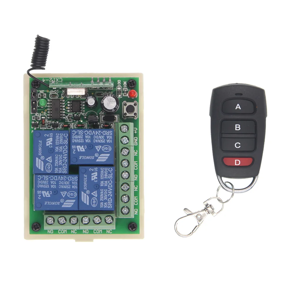 

DC 12V 24V 4 CH 4CH RF Wireless Remote Control Switch System Receiver and Transmitter, 315 433,Momentary ,Self-lock,Latched