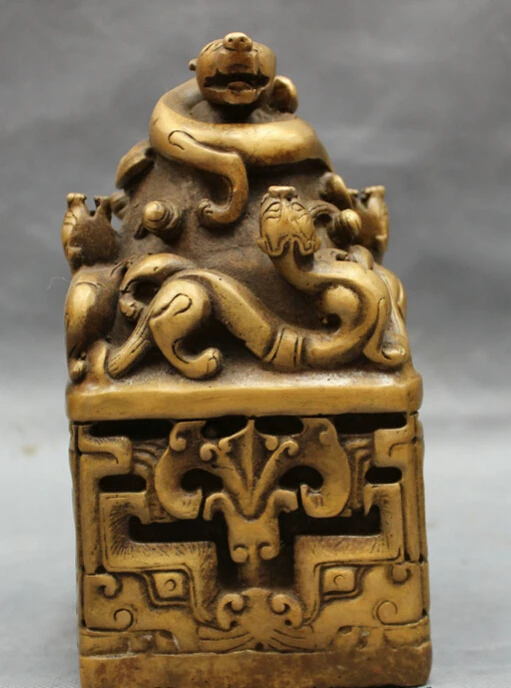 

S3808 Folk China Chinese Bronze Dynasty Power Unicorn Statue Lion Seal Stamp Signet D0317