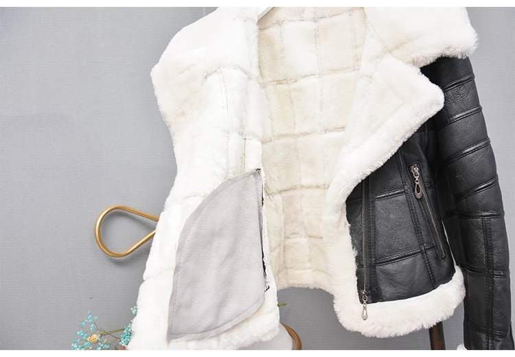 Abrigo mujer natural real sheep fur coat women clothes moto& Biker genuine leather jacket Double-faced Fur sheepskin coat