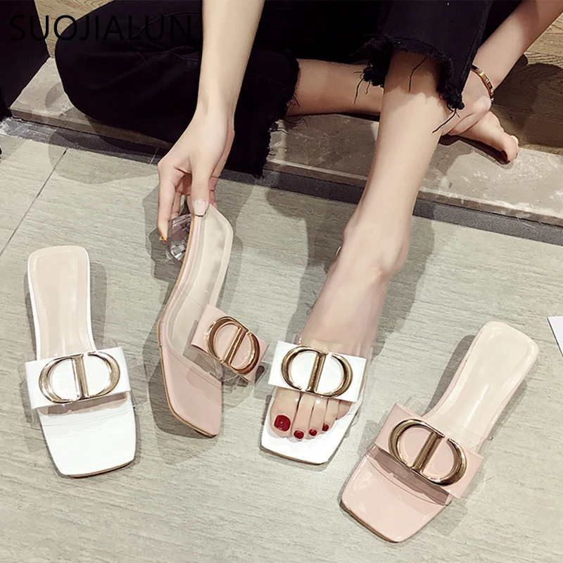 

SUOJIALUN Luxury Brand New Crystal Women Slippers Slip On Summer Beach Sandals Fashion Women Slides Outdoor Slippers Flip Flops