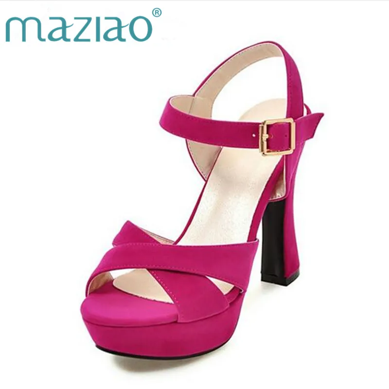 

MAZIAO Women Shoes Sandals Summer 2018 Platform Sandals Plus Size 34-43 Ankle Strap High Heel Shoes Sexy Party Shoes Black Pink