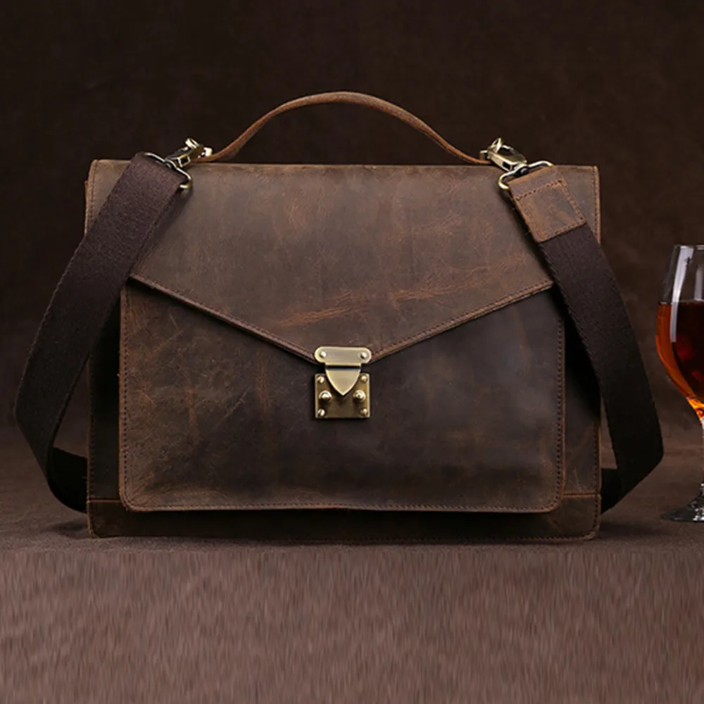 Top Quality Genuine Leather Messenger Shoulder Cross Body Tote Bag Crazy Horse Cowhide New Men Luxury Briefcase Business Handbag genuine leather men business handbag laptop tote cross body briefcase brand famous crazy horse cowhide messenger shoulder bag