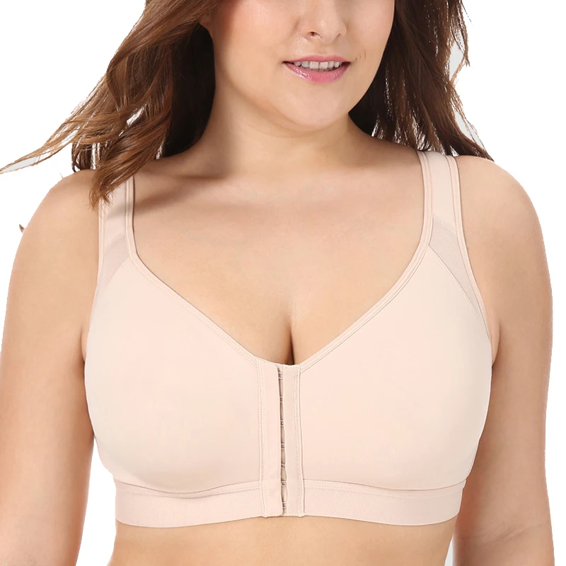 

Womens Sports Bra Front Closure Back Support Underwear Women's Wirefree Full Coverage Sports Bra 34 36 38 40 42 44 46 B C D DD