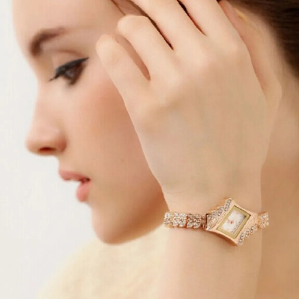 Женские часы, Покрытые 925 пробы, серебряными кристаллами, кварцевые часы с ромбовидным браслетом, наручные часы, уникальный подарок для женщин
