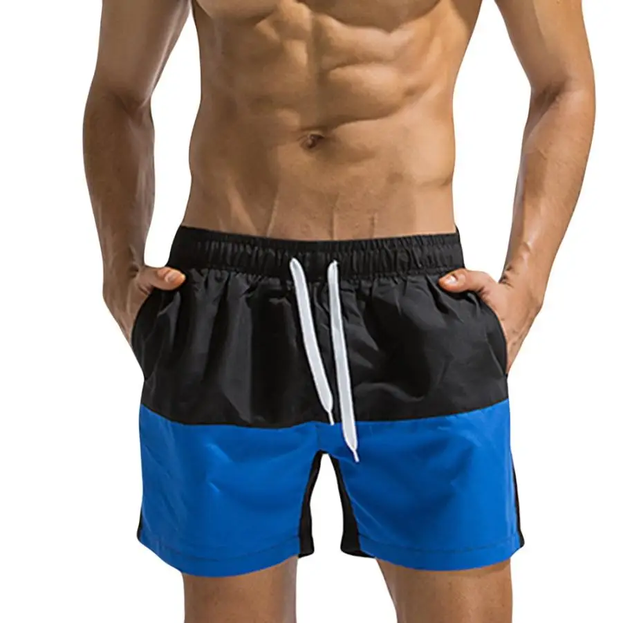 Men Breathable Trunks Pants Color Stitching Swimwear Beach Shorts Slim