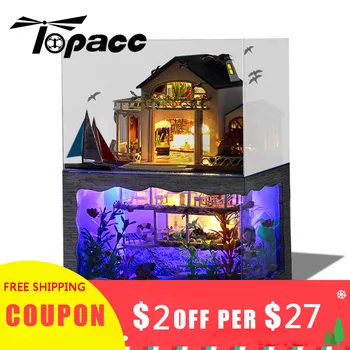 

DIY Dollhouse Miniature Model Hawaii Villa House With Light Cover Gift Decoration Collection Gift Toys For Children Friend Kids