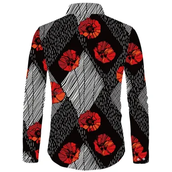 

Cloudstyle New Fall Shirts Men 3D Printed Rose Peony Flower Floral Shirt Wedding Dress Shirt Fashion Long Sleeve Tops Homme