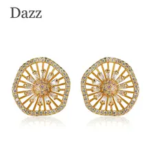 Dazz espumoso ZIRCON Hollow flor Pendientes de broche para mujeres oro color regalo de aniversario de compromiso cobre pequeño pendiente joyeria