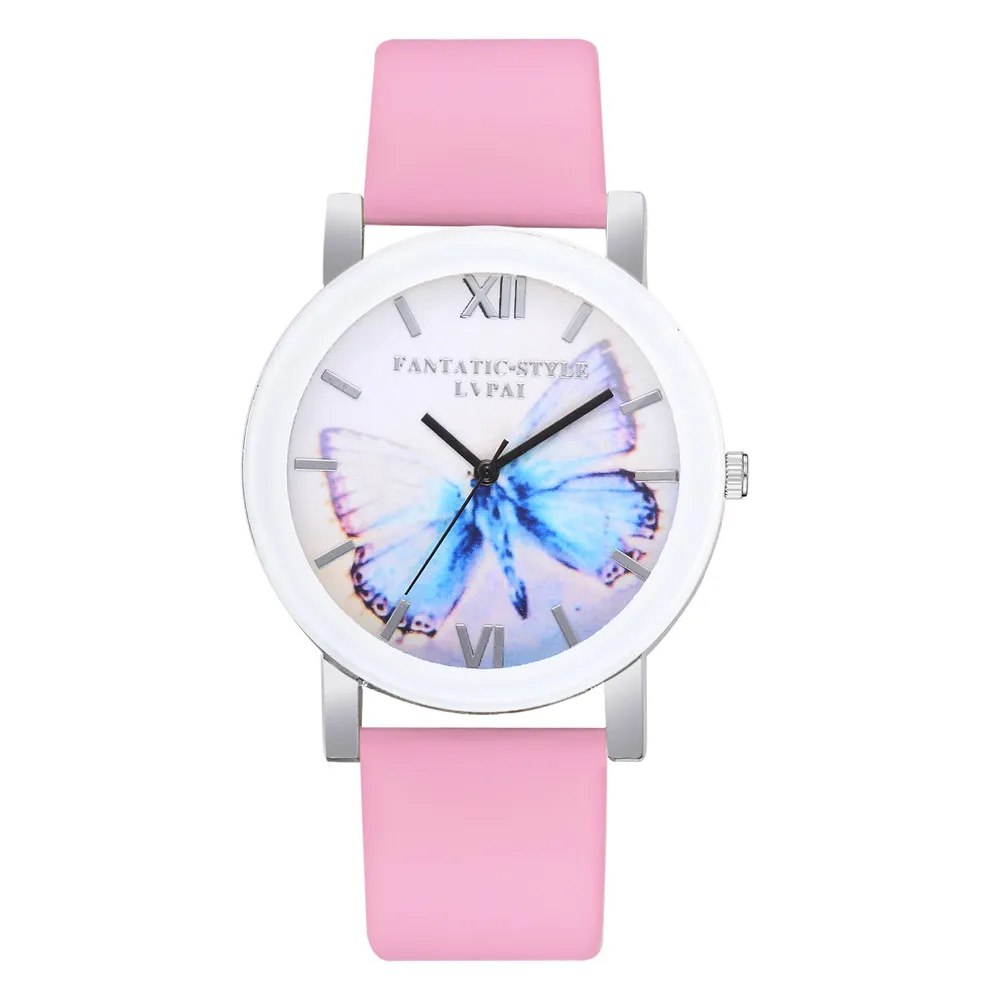 LVPAI Высокое качество красивые модные женские часы-браслет с принтом бабочки повседневные круглые Аналоговые кварцевые наручные часы женские часы# A - Цвет: Розовый