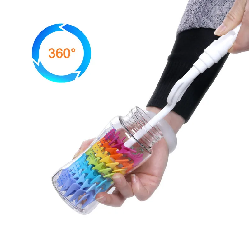 Двухцветная силиконовая головка бутылка для детского молока 360 градусов вращающаяся длинная ручка Чистая щетка блюдо щетка аксессуары для кухни
