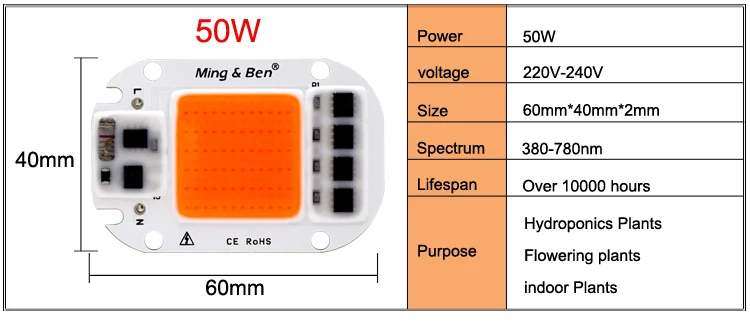 5PCS Full Spectrum LED COB Chip For Grow Plant Light 220V 110V 20W 30W 50W Phyto Lamp For Indoor Plant Seedling Grow and Flower