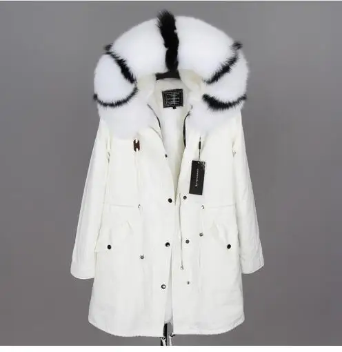 Модная зимняя куртка для женщин из натурального меха кролика, пальто из натурального меха лисы, свободные длинные парки, Большая Меховая верхняя одежда, съемная - Цвет: faux fur liner