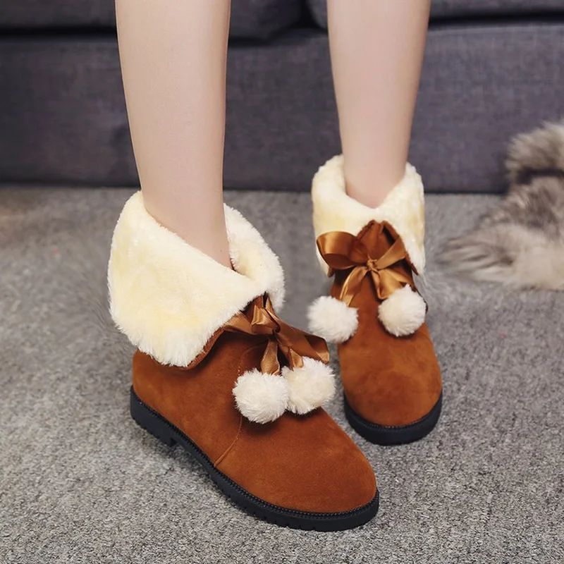 

2018 New Winter Women' Snow Boots Martin Boots Mid-calf Plush Warm Woman Flats Flock Europe Elegant Sweet Striking Shine Style