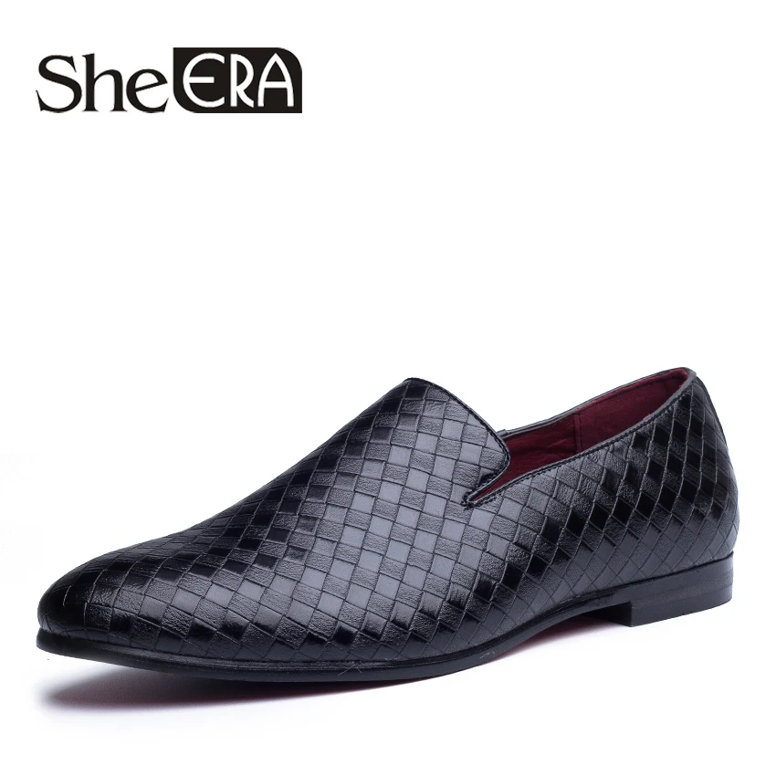 

She ERA Men Leather Loafers Pointed Toe Weave Driving Loafers Comfortable Man Footwear Slip On Anti-skid Men Flat Shoes Sapatos