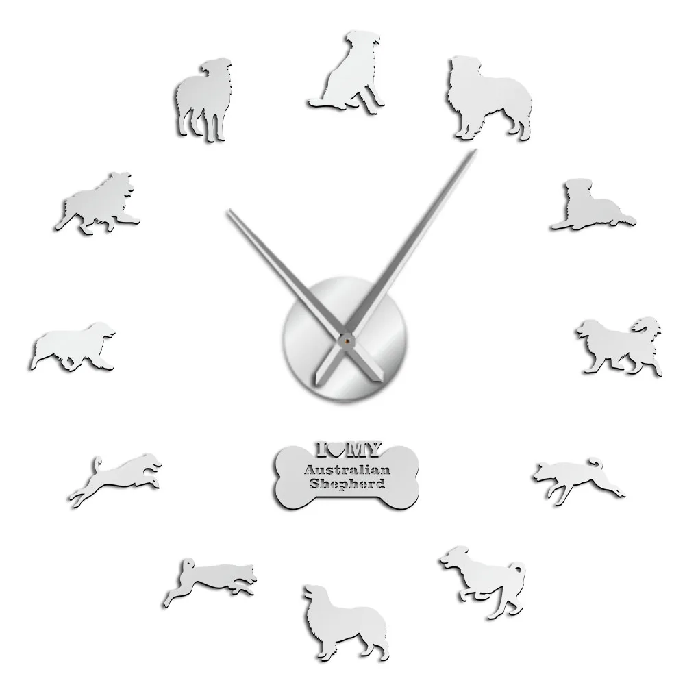 Aussie Australian Shepherd Dog Sheepdog Frameless Acrylic Mirror Stickers Decor DIY Big Wall Clock Australian Large Wall Clock - Цвет: DIY-251