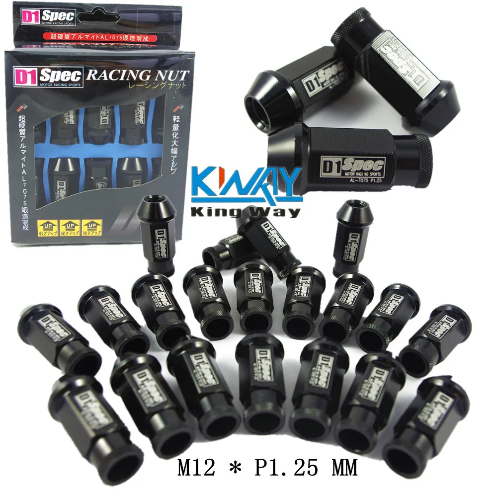 Black D1 SPEC RACING WHEEL LUG NUTS M12X 1.25 20PCS FOR Nissan Subaru infinitiin Nuts & Bolts