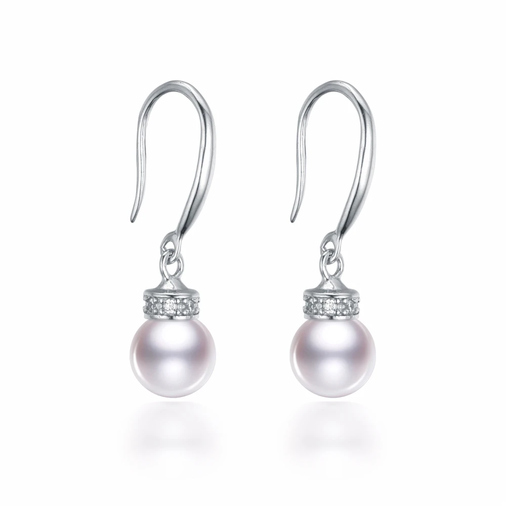 

SNH AAA 7-7.5mm round sterling silver real natural freshwater pearl earrings genuine cultured pearl jewelry earrings for women