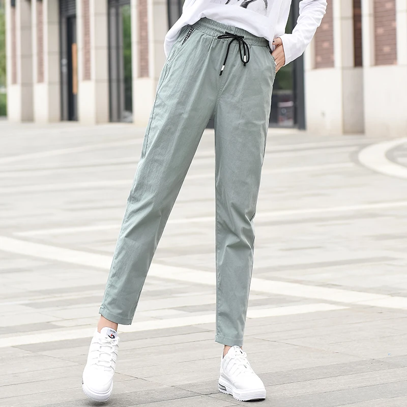 New Leisure Pants Of 2019 Women Plaid Pants Elastic Waist Preppy Style 91%-99% Cotton Pants Pencil Size S-XXXL HJH New Leisure Pants Of 2019 Women Plaid Pants Elastic Waist Preppy Style 91%-99% Cotton Pants Pencil Size S-XXXL HJH