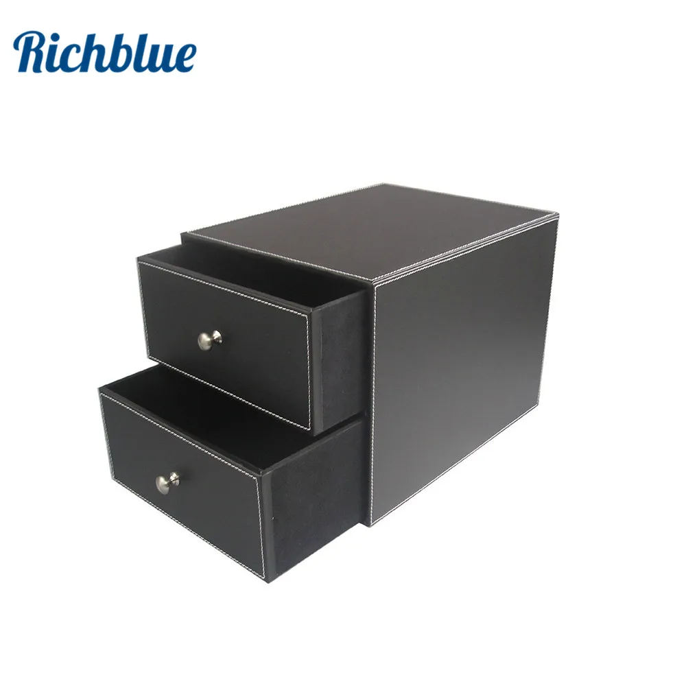 Ever Perfect 2 Drawer/Double Layer Leather Filing Desk File