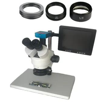 

3.5X 7X 45X 90X Simual Focal Trinocular Zoom Stereo Microscope+30MP microscopio Camera +8" lcd monitor +144 led ring lights
