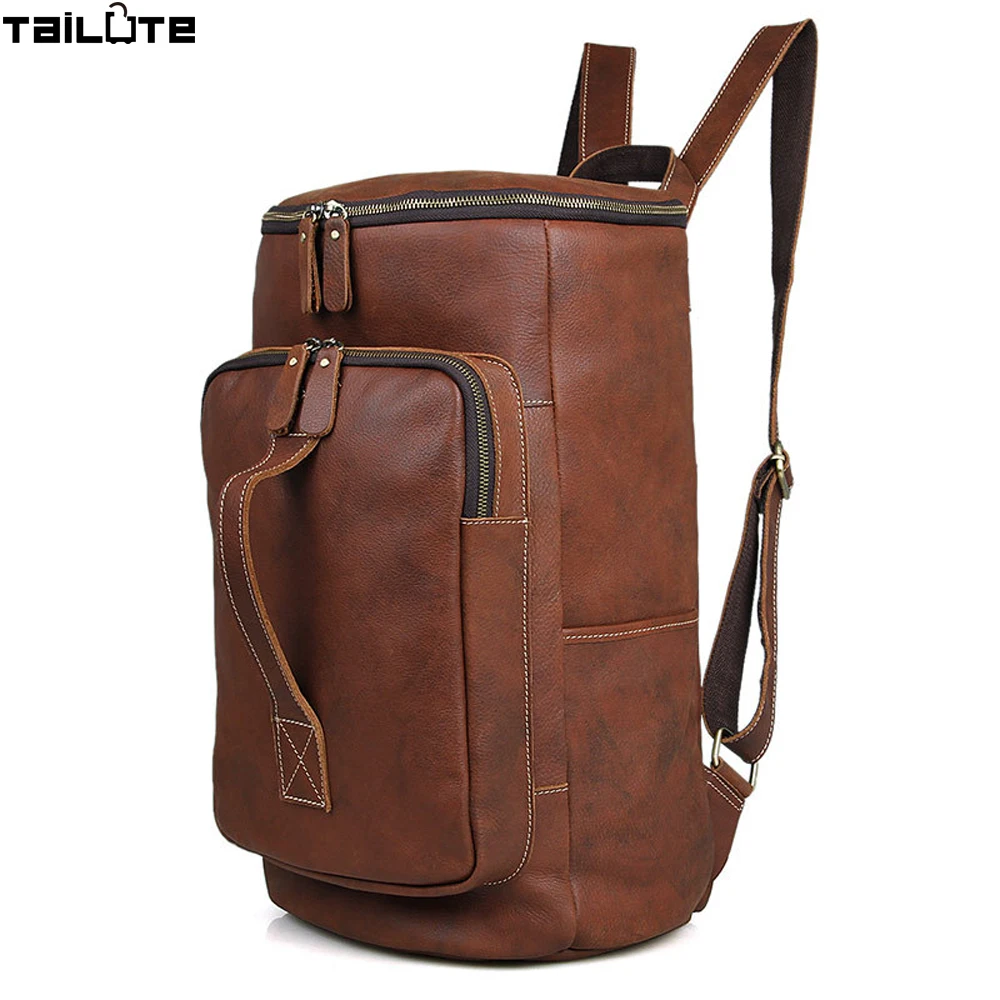 

TAILUTE Men Bag Cowhide Genuine Leather Fashion Vintage Backpacks Large Capacity Shoulder Travelling Bag For Teenage