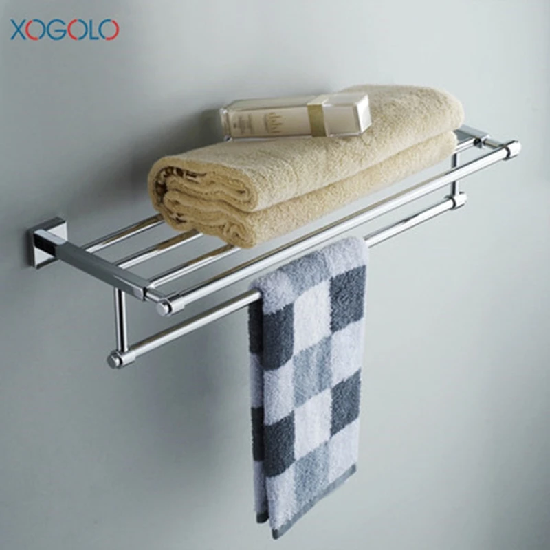 

Xogolo Copper Polished Chrome Double Layer Brief Wall Mounted Bathroom Towel Rack Towel Holder Accessories