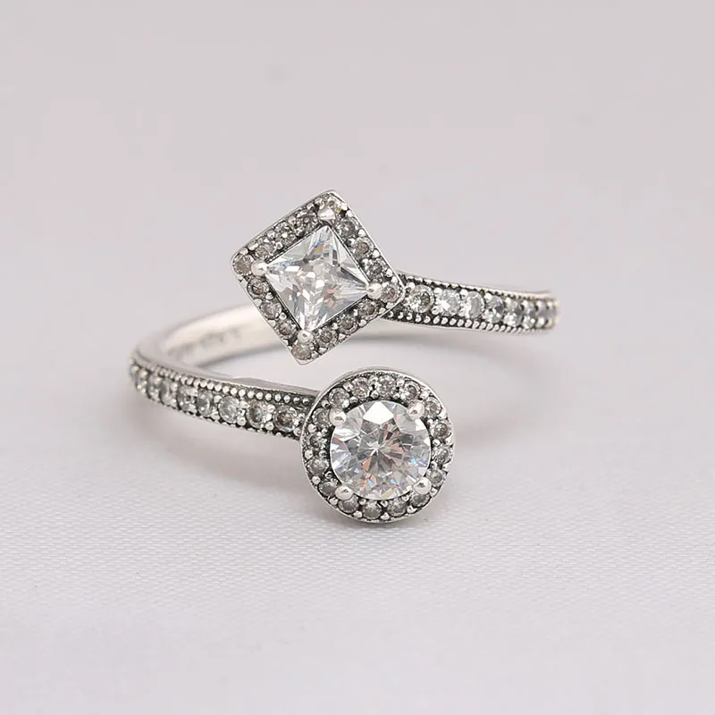 

Genuine 925 Sterling Silver Abstract Elegance Geometry CZ Ring Compatible with European Jewelry