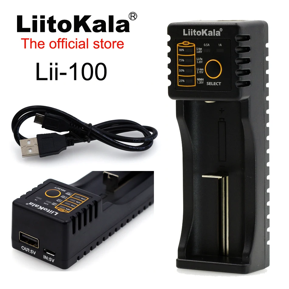 Liitokala Lii-100 1,2 V 3,7 V 3,2 V AA 18650 18350 26650 10440 14500 16340 25500 электронная сигарета NiMH литиевая батарея зарядное устройство+ 5V 1A