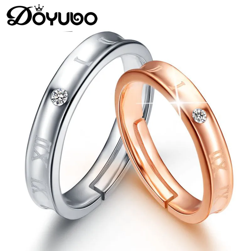 

DOYUBO Simple Lovers 925 Sterling Silver Rings For Men & Women Adjustable Size Silver Couples Rings Engraving Logo Jewelry VB295
