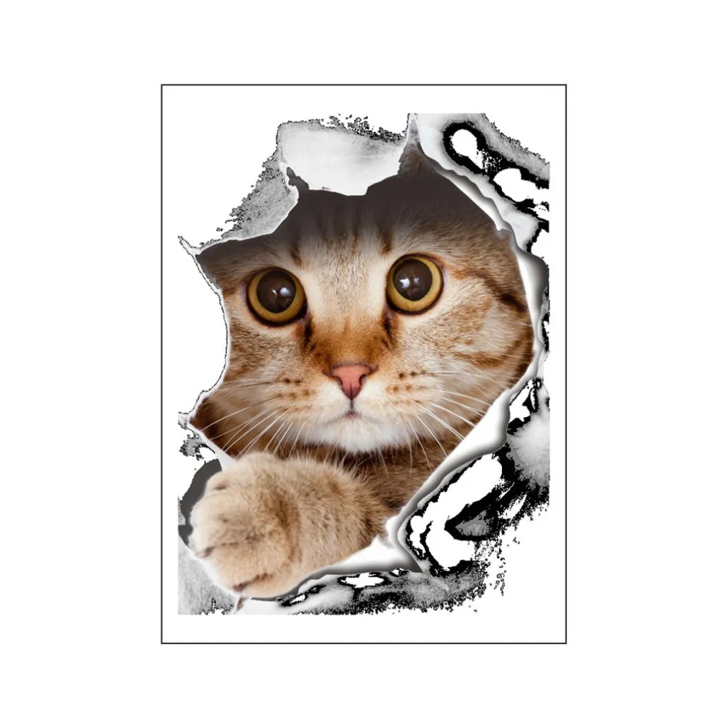 

2017 NEW Three-dimensional Cute Animals Cat Dog Toilet Stickers Wall Decals Hole Refrigerator Posters DIY Home Decor