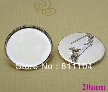 

20mm Silver Plated Brass Blank Round Bezel Tray Brooch Bases Settings Back Pins Clip Cameo Diy Brooches Findings Wholesale