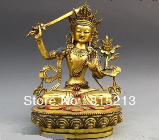 

bi00194 Tibet Buddhism Fane Bronze Gild Manjusri Bodhisattva Kwan-Yin buddha Statue