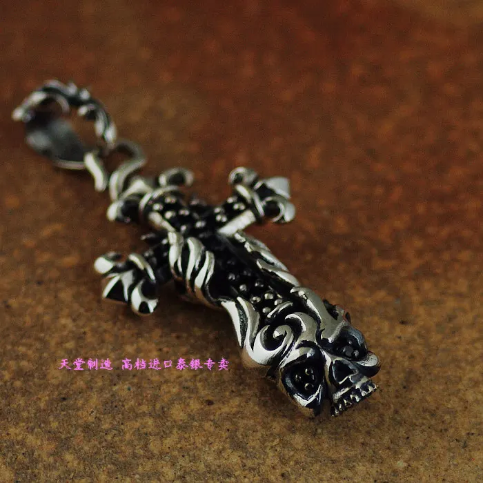 

Thailand imports, silver cross and black Zircon Skull Pendant