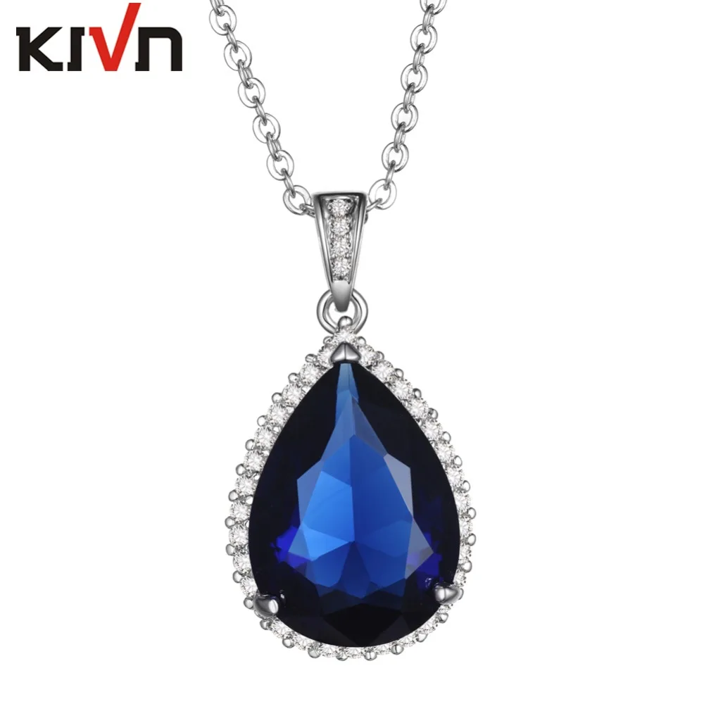 

KIVN Fashion Jewelry Royal Blue Drop CZ Cubic Zirconia Women Girls Wedding Bridal Pendant Necklaces Promotion Birthday Gifts