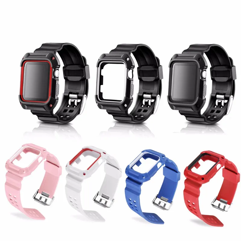 

Shockproof Rugged Armor Case with Silicone Watchband Strap for Apple Watch Series /3/2/1 Sport 42/38MM Strap For iwatch Band