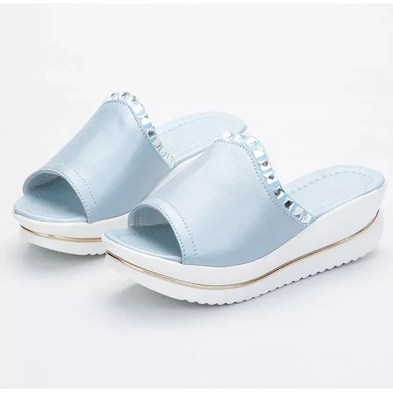 

Sandals women's platform high heel sandals summer fashion high heel slippers cotton wedge shoes shiny crystal women's slippers83