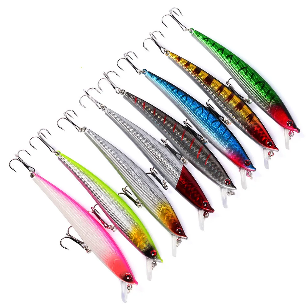 8PCS Pencil Minnow Fishing Crankbait Fish Bass lure hook baits 11.5m/11ghooks baitpencil