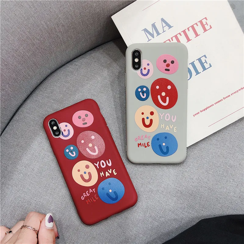 cute Face smiling face TPU Gray red soft shell mobile phone bag For Apple iphone 6 6s 7 8 Plus X XS XR MAX silicone case |